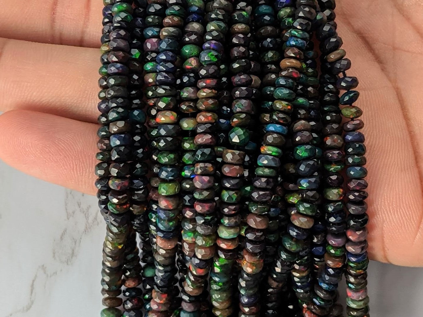 Black Ethiopian Opal 5mm Faceted Rondelles
