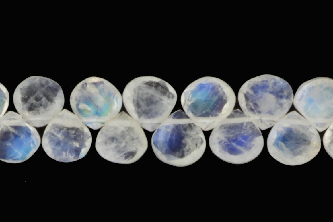 Blue Rainbow Moonstone 7mm Faceted Heart Shaped Briolettes