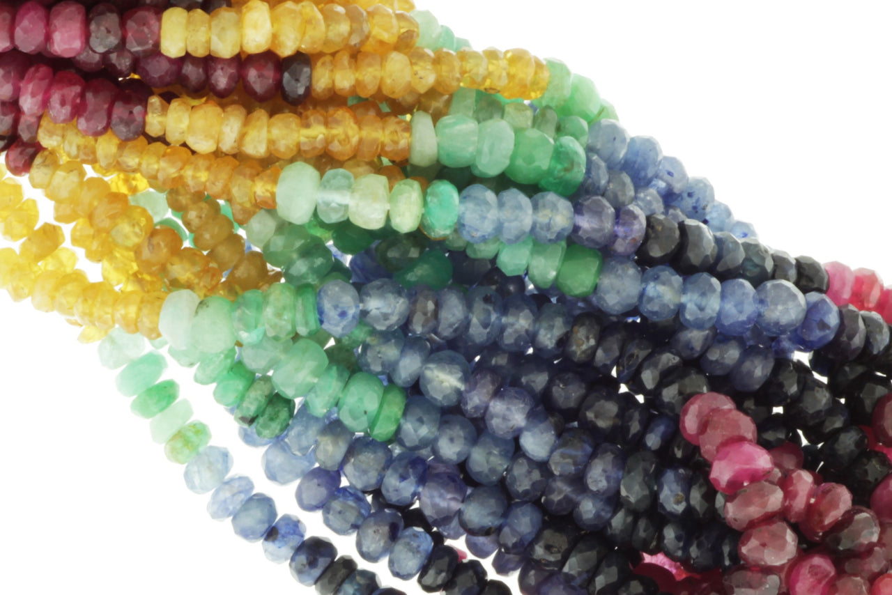 Rainbow Multi Ruby, Emerald, and Sapphire 4mm Faceted Rondelles