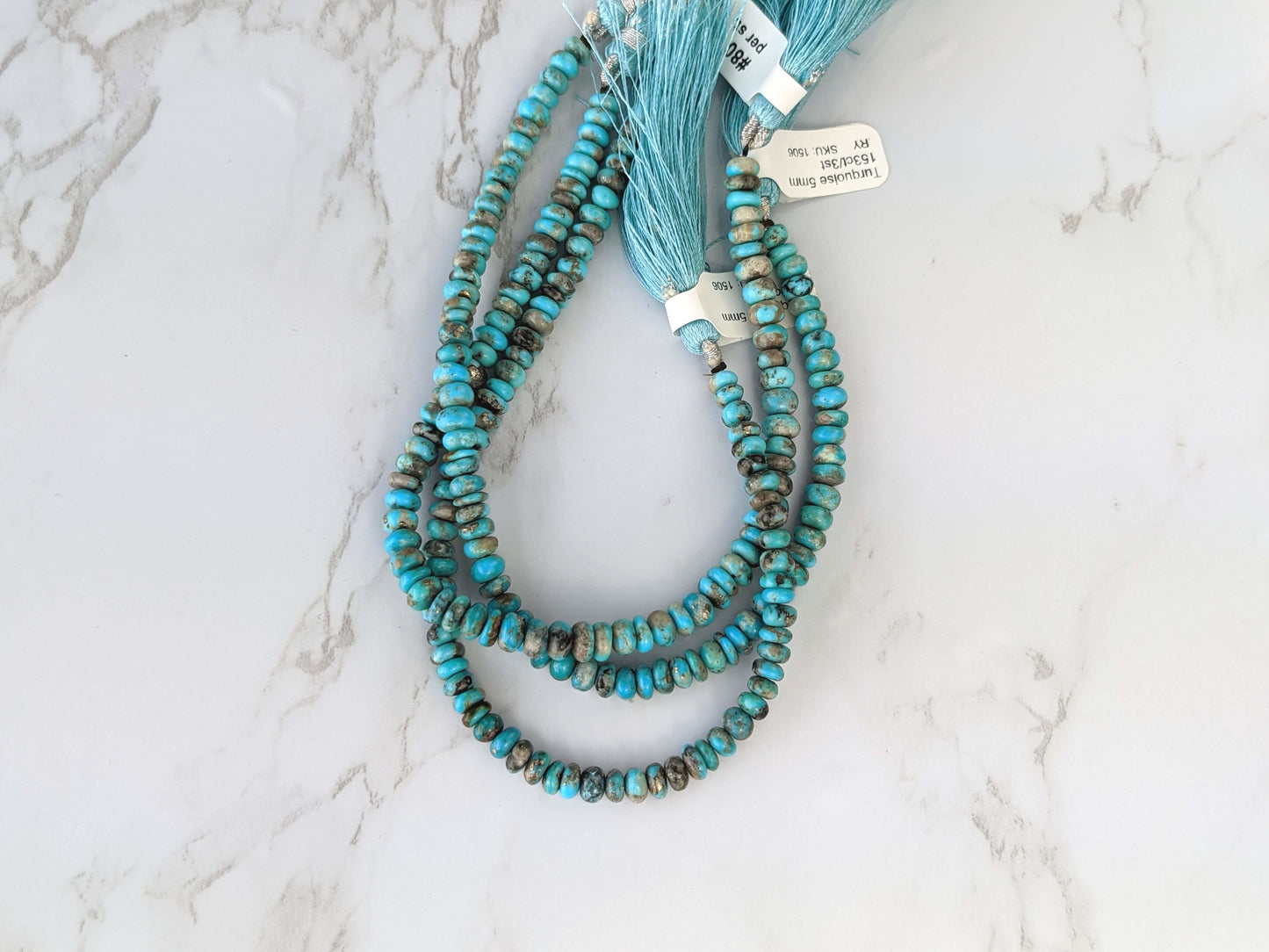 Natural Blue and Black Turquoise 5mm Smooth Rondelles