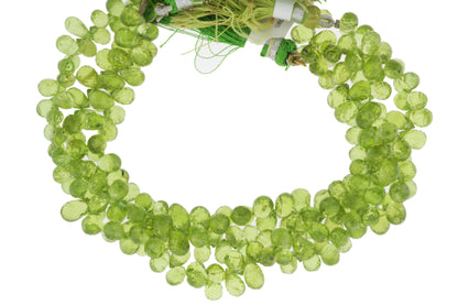 Green Peridot 7x5mm Faceted Teardrop Briolettes
