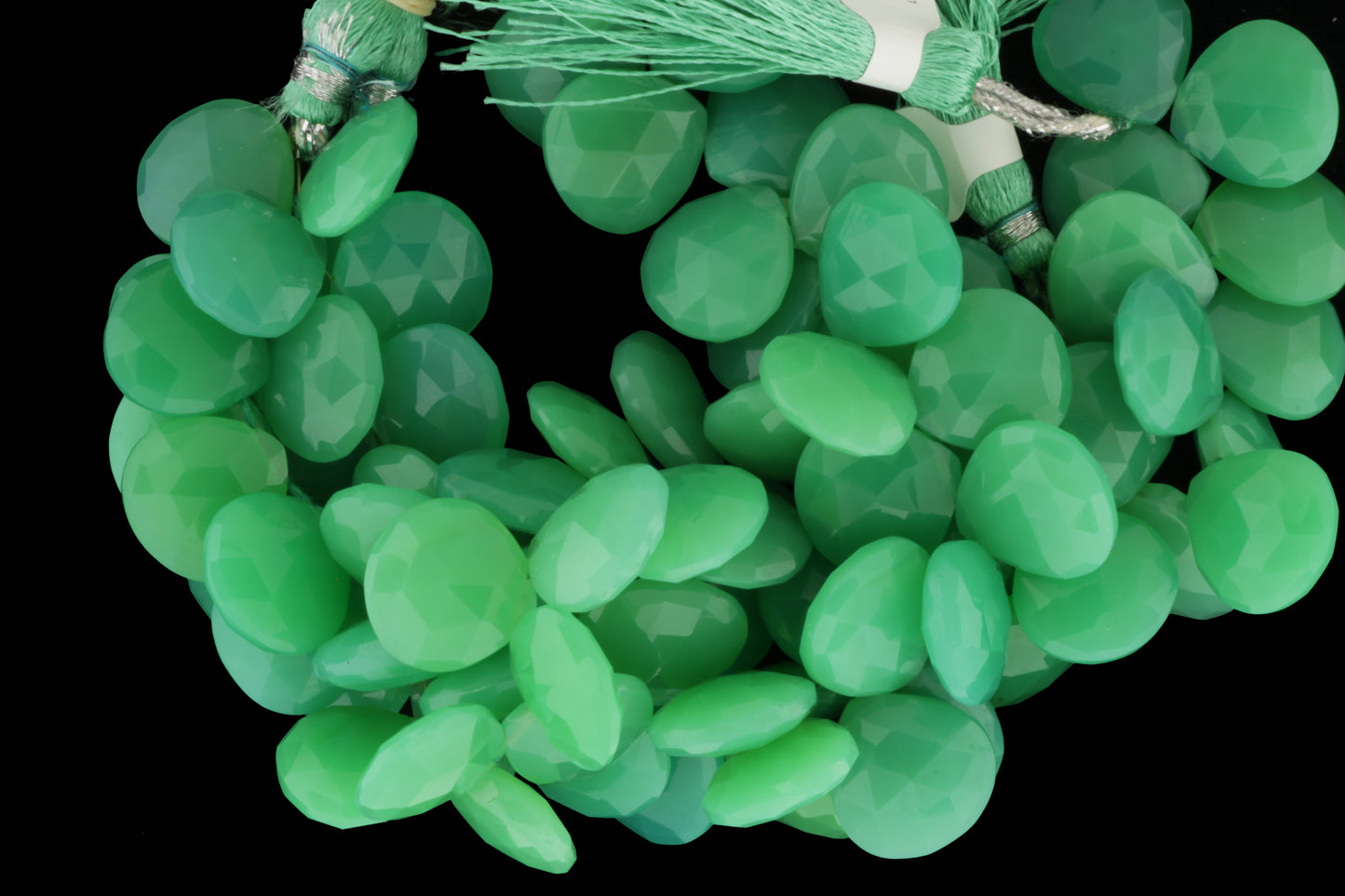 Apple Green Chrysoprase 15mm Faceted Heart Shaped Briolettes