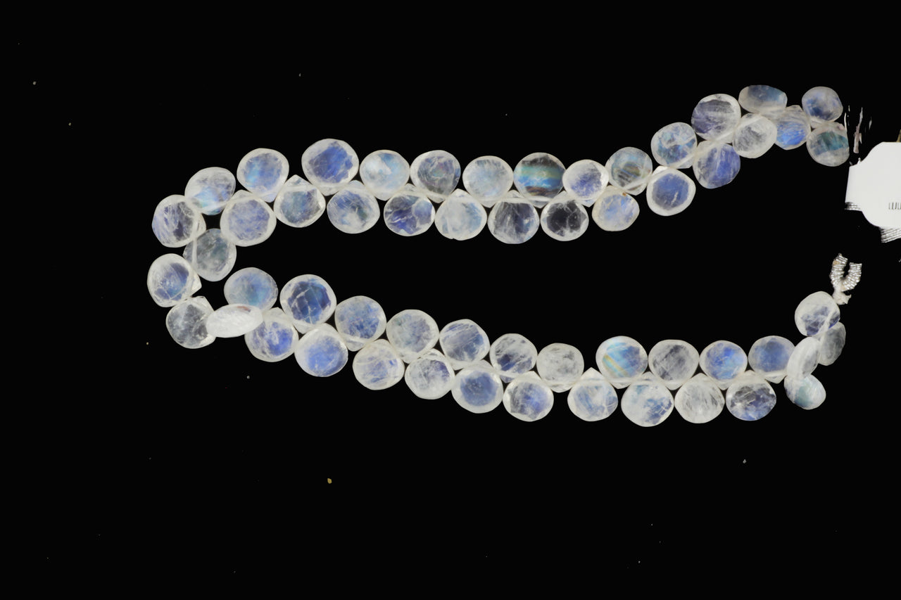 Blue Rainbow Moonstone 7mm Faceted Heart Shaped Briolettes