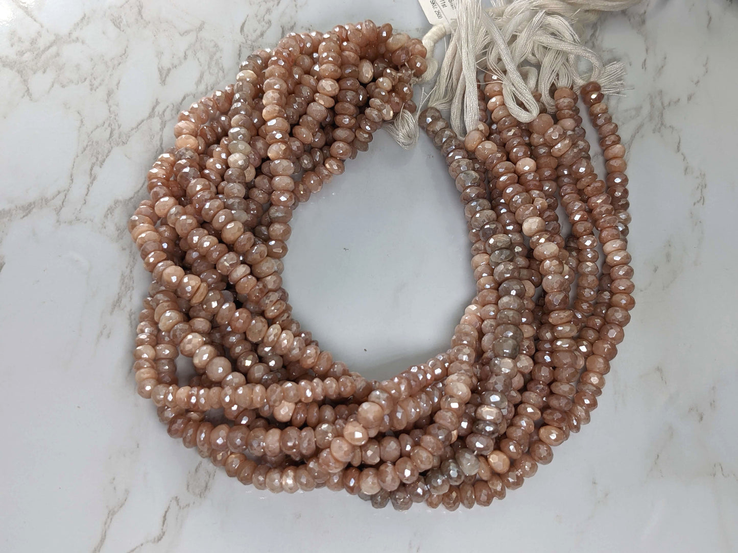 Coated Peach Moonstone 6mm Faceted Rondelles