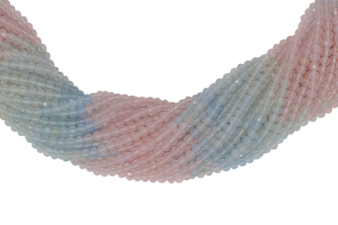 Ombre Aquamarine and Morganite 3mm Faceted Rounds