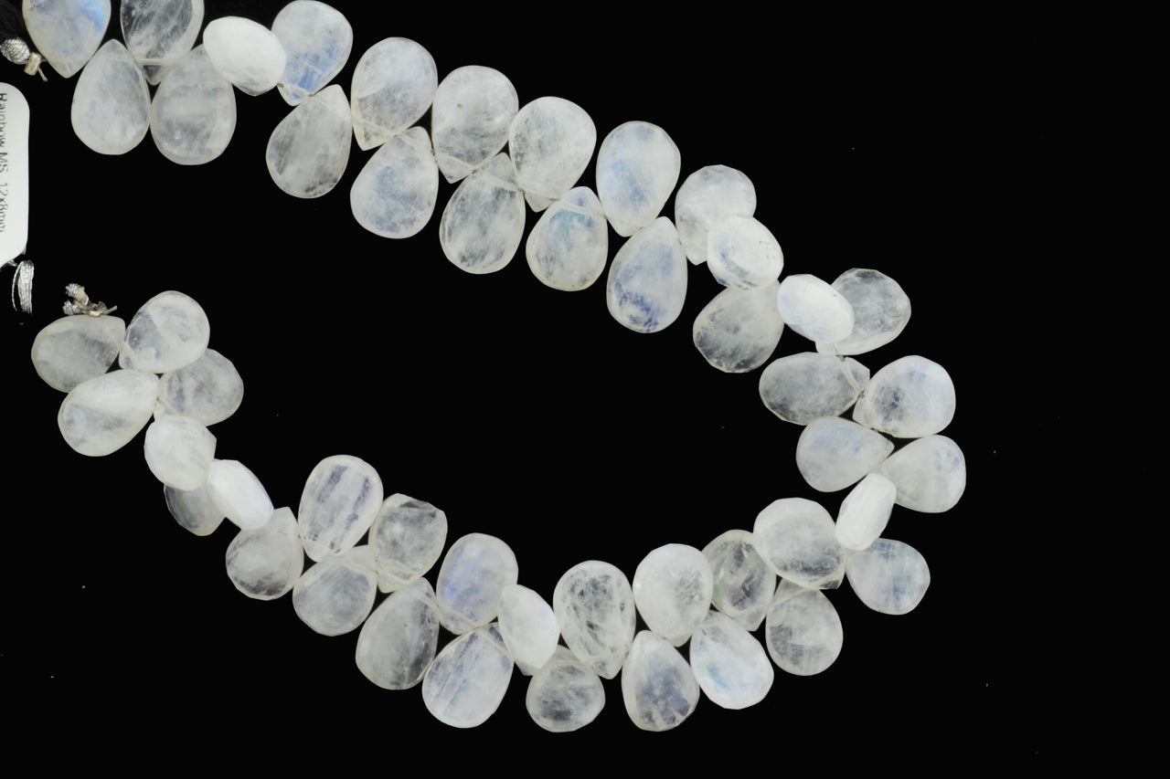 Blue Rainbow Moonstone 12x8mm Faceted Pear Shaped Briolettes