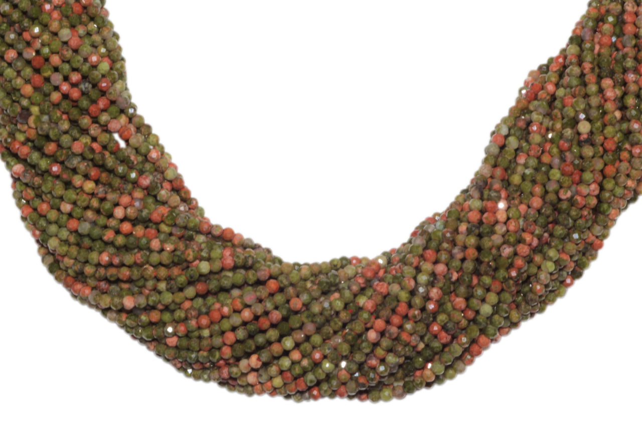Green and Red Unakite 2mm Faceted Rounds