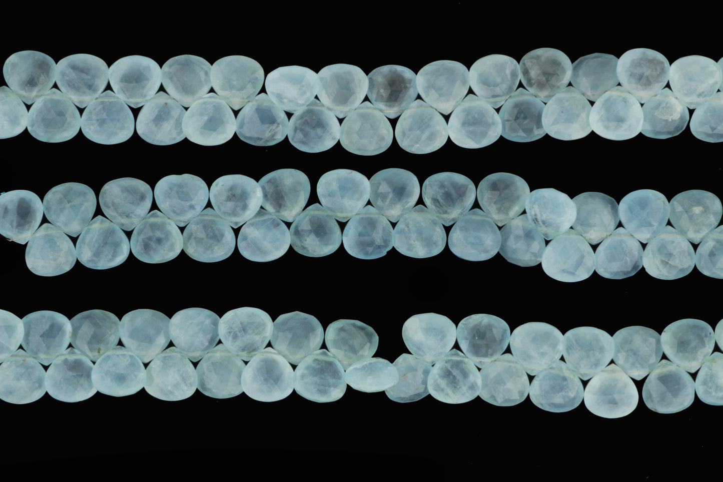Blue Milky Aquamarine 9mm Faceted Heart Shaped Briolettes