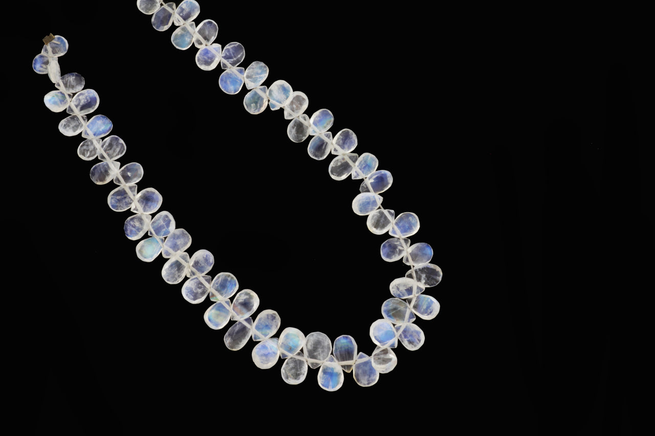 AA Blue Rainbow Moonstone 5x3mm Faceted Pear Shaped Briolettes