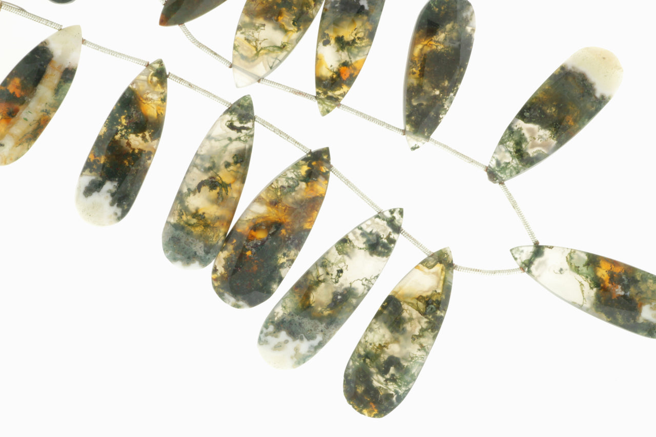 Green Moss Agate 30x12mm Faceted Pear Shaped Briolettes