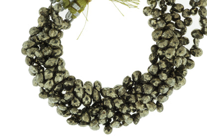 Natural Pyrite 7x5mm Faceted Pear Shaped Briolettes