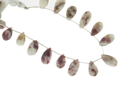 White and Red Ruby Zoisite 20x8mm Faceted Pear Shaped Briolettes