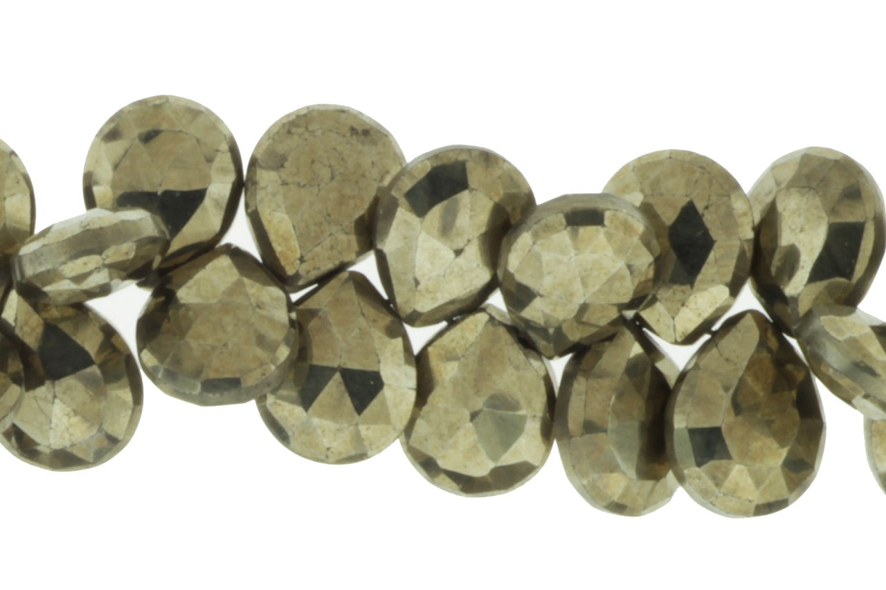 Natural Pyrite 11x9mm Faceted Pear Shaped Briolettes