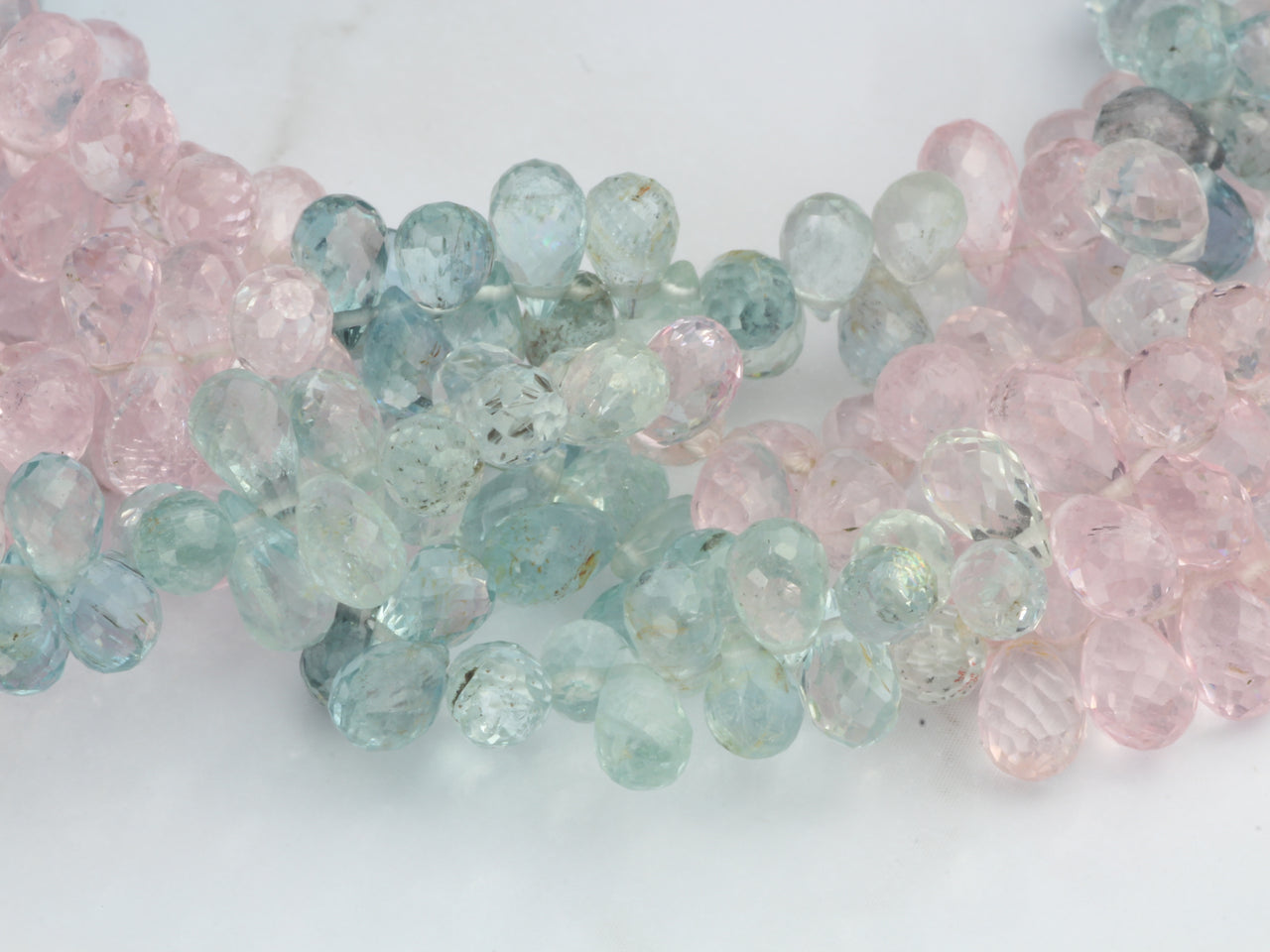 Ombre Aquamarine and Morganite 6x4mm Faceted Teardrop Briolettes Bead Strand