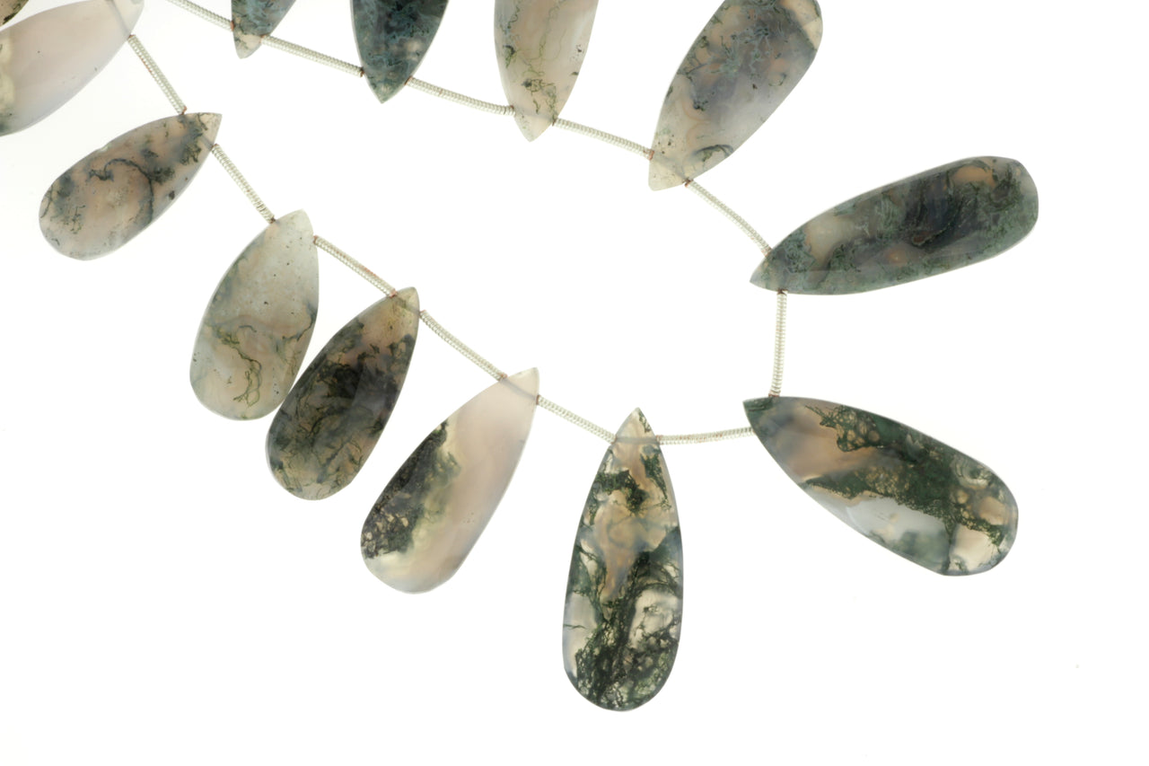 Green Moss Agate 20x10mm Faceted Pear Shaped Briolettes
