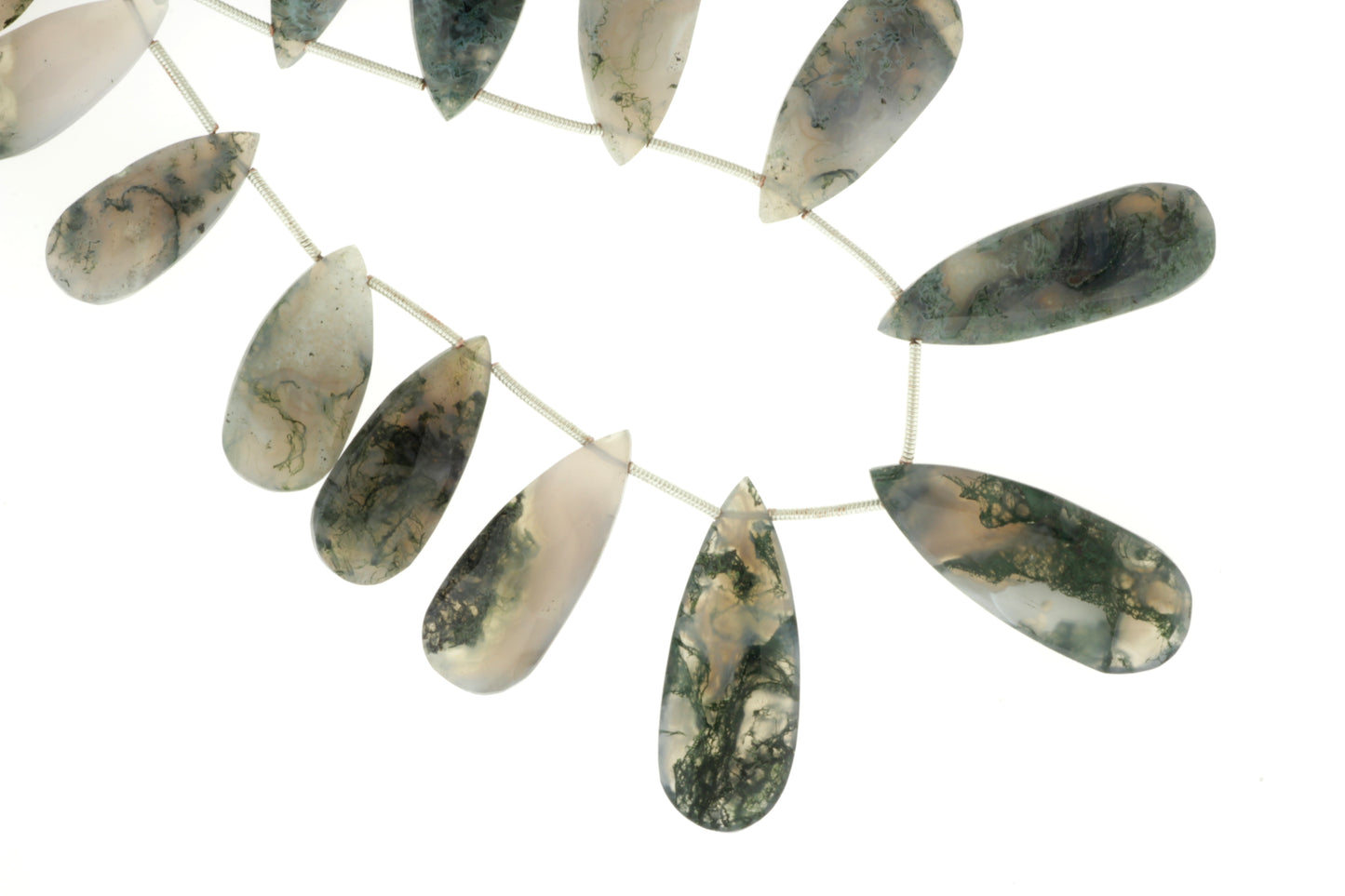 Green Moss Agate 20x10mm Faceted Pear Shaped Briolettes
