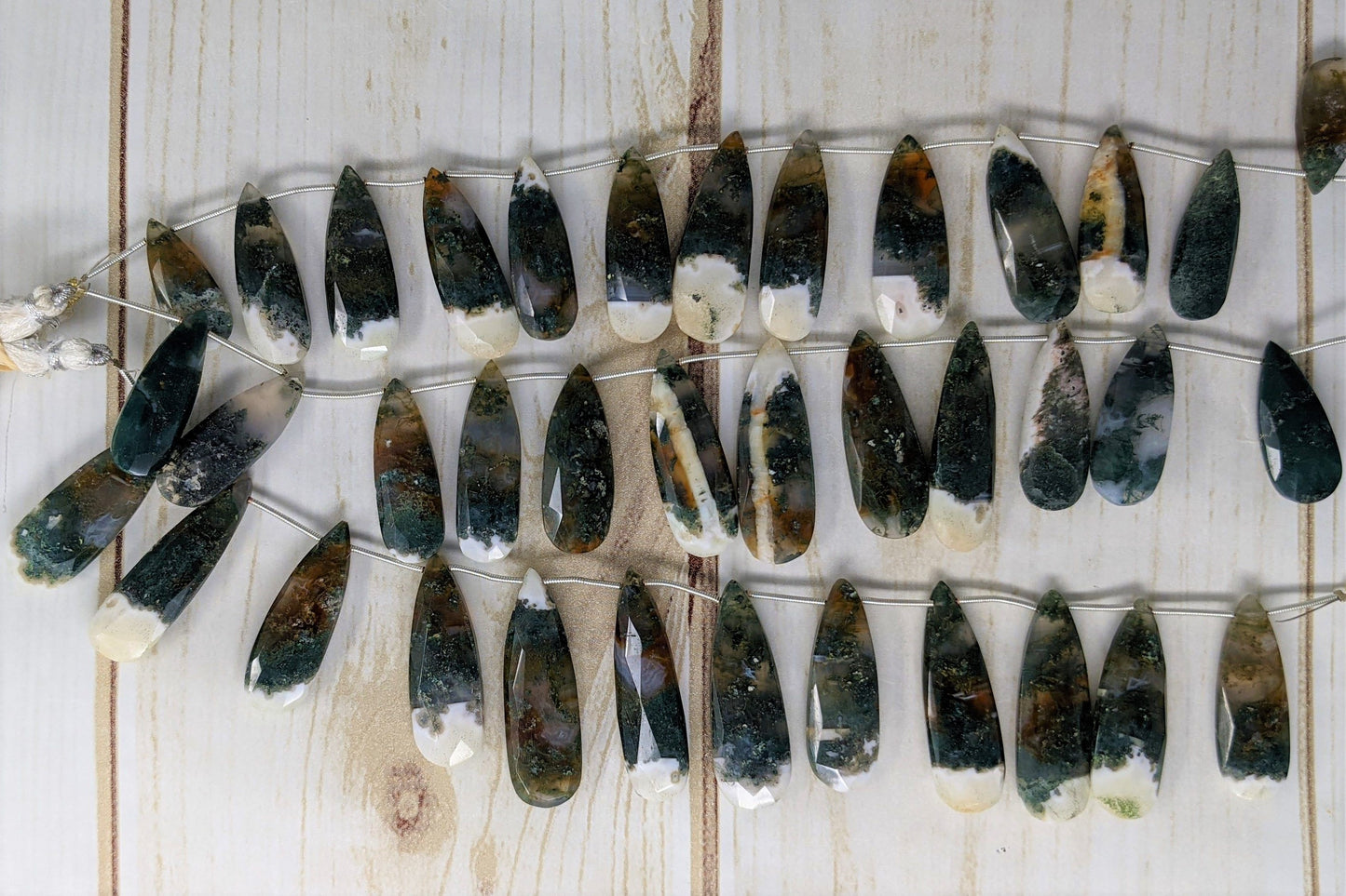 Green Moss Agate 30x12mm Faceted Pear Shaped Briolettes