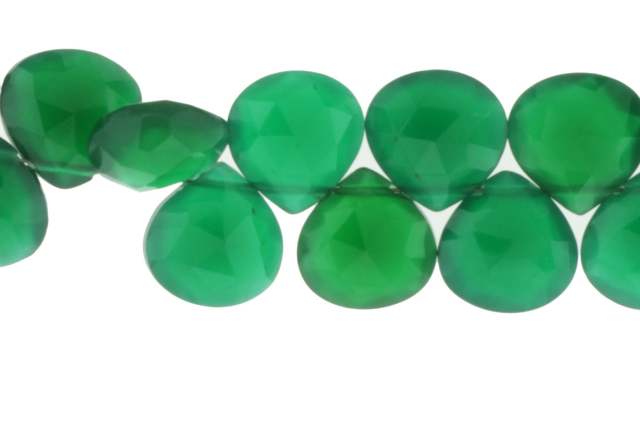 Green Onyx 9mm Faceted Heart Shaped Briolettes