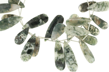 Green Moss Agate 20x10mm Faceted Pear Shaped Briolettes