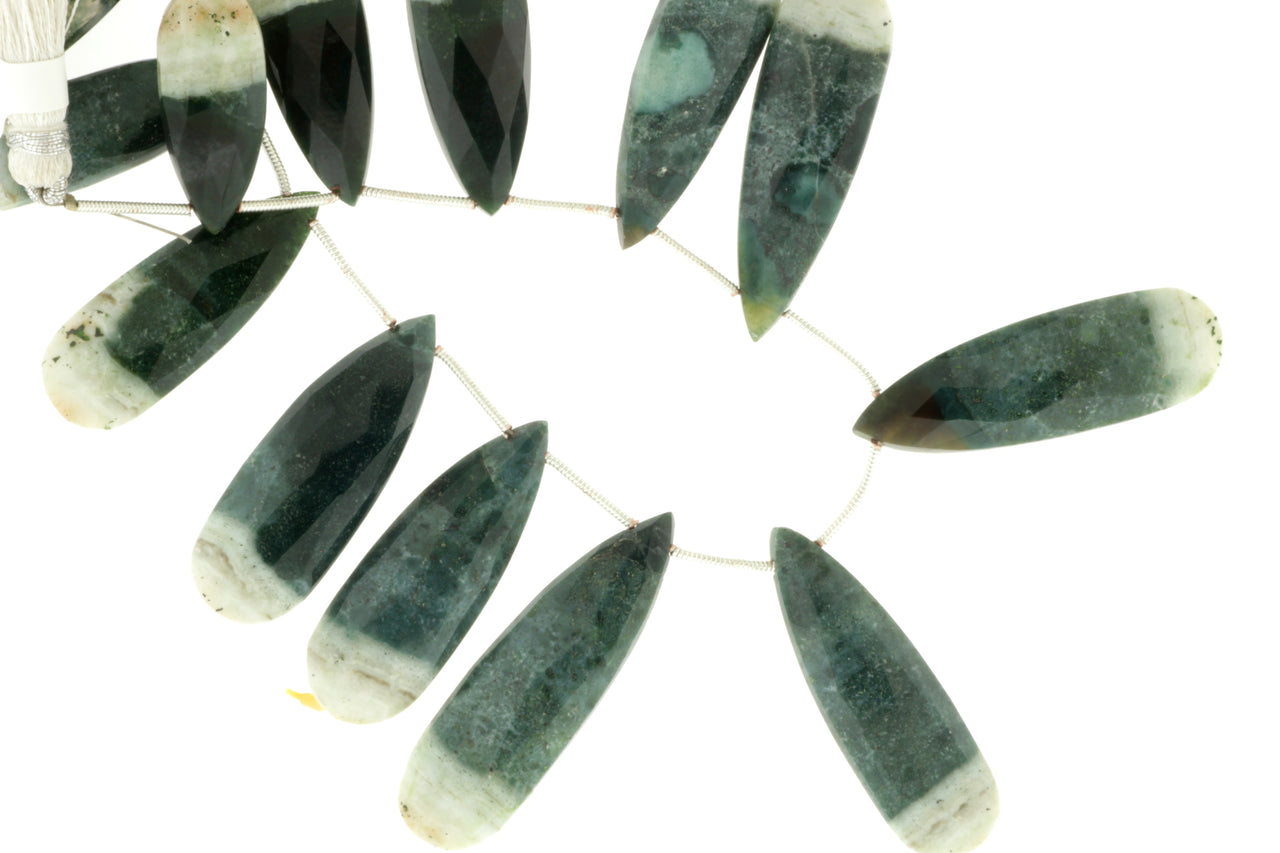 Green Moss Agate 30x12mm Faceted Pear Shaped Briolettes
