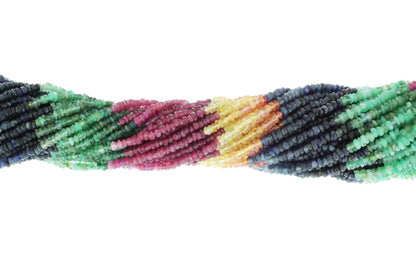 Rainbow Multi Ruby, Emerald, and Sapphire 2.5mm Faceted Rondelles