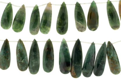 Green Moss Agate 25x11mm Faceted Pear Shaped Briolettes