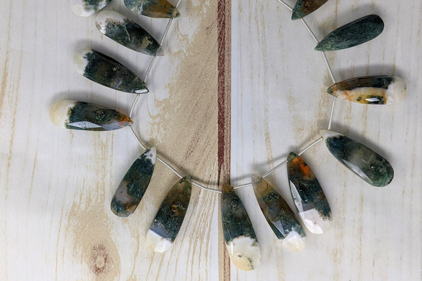 Green Moss Agate 30x12mm Faceted Pear Shaped Briolettes