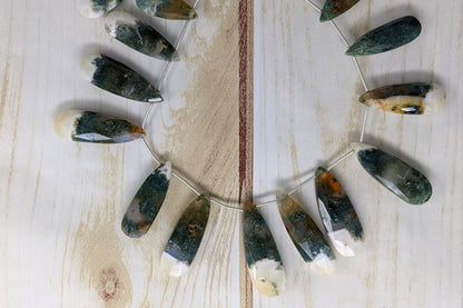 Green Moss Agate 30x12mm Faceted Pear Shaped Briolettes