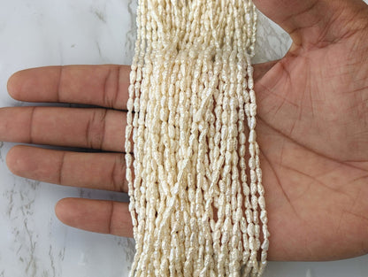 White Freshwater Pearl 3x5mm Biwa Sticks