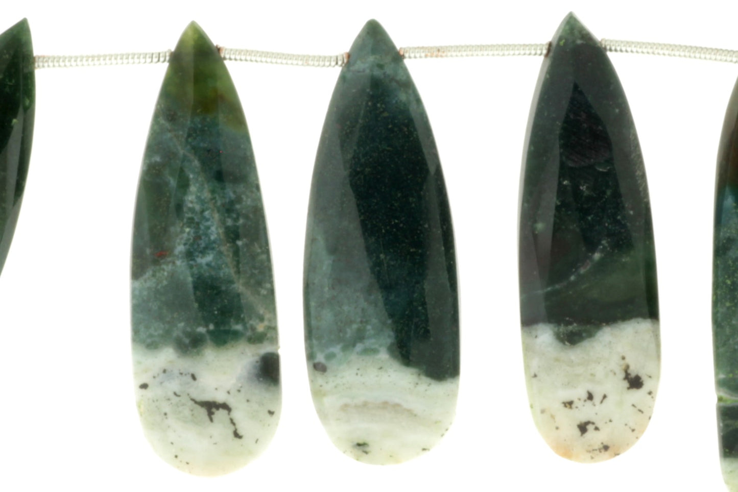 Green Moss Agate 30x12mm Faceted Pear Shaped Briolettes