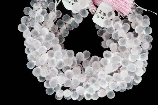 Pink Rose Quartz 9x6mm Faceted Teardrop Briolettes