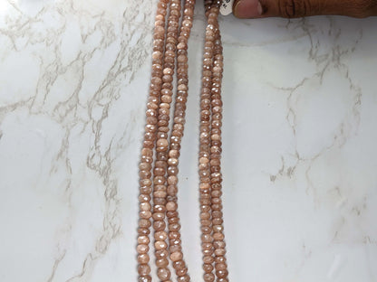 Coated Peach Moonstone 6mm Faceted Rondelles