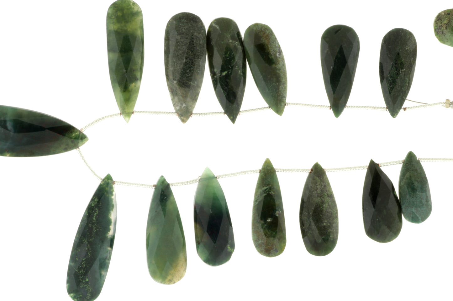 Green Moss Agate 25x11mm Faceted Pear Shaped Briolettes