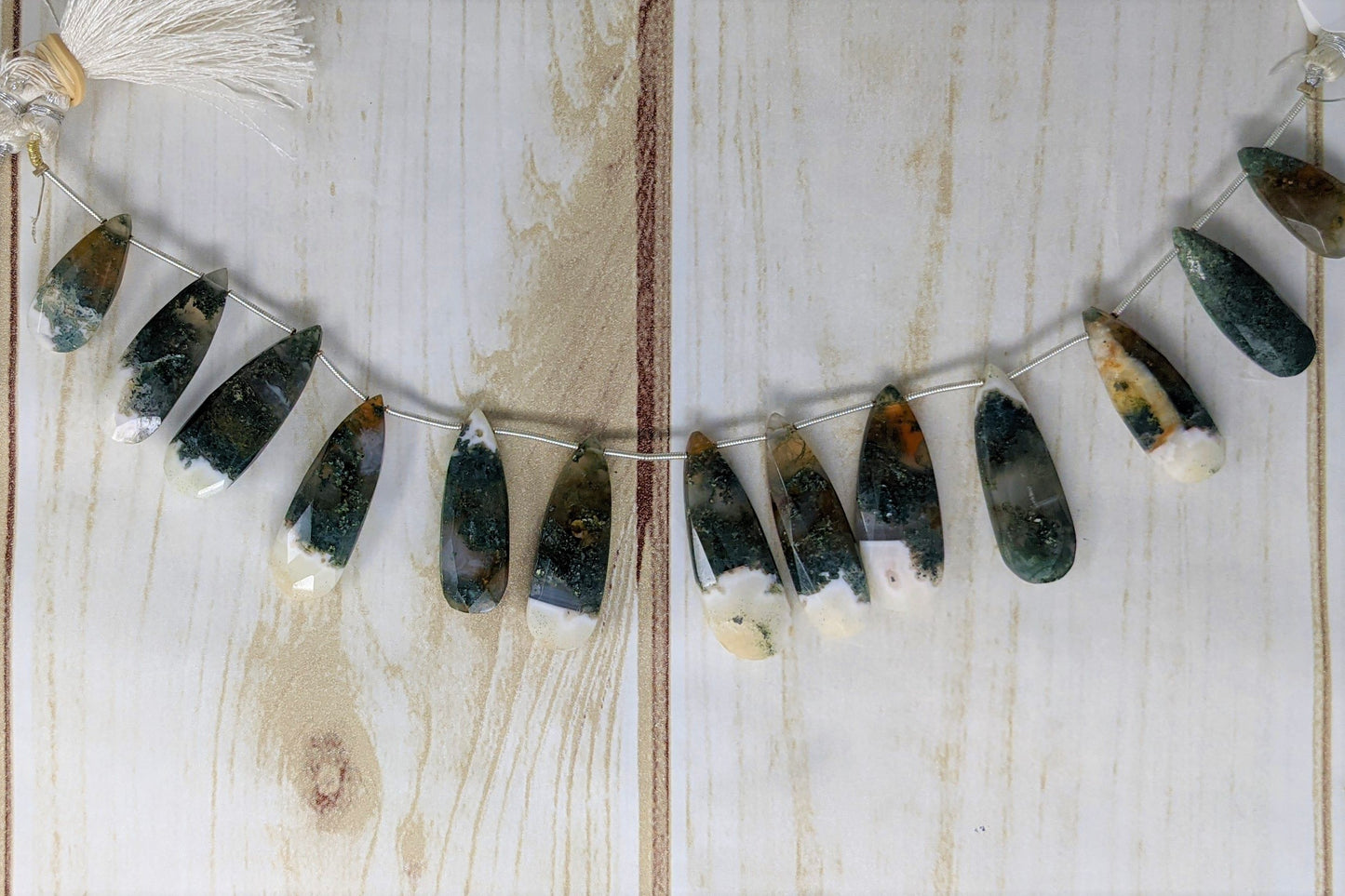 Green Moss Agate 30x12mm Faceted Pear Shaped Briolettes