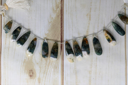 Green Moss Agate 30x12mm Faceted Pear Shaped Briolettes