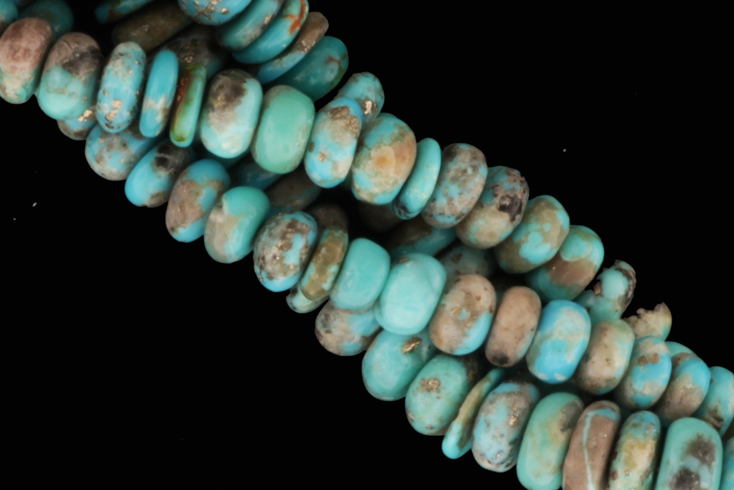 Natural Blue and Black Turquoise 6mm Smooth Rondelles