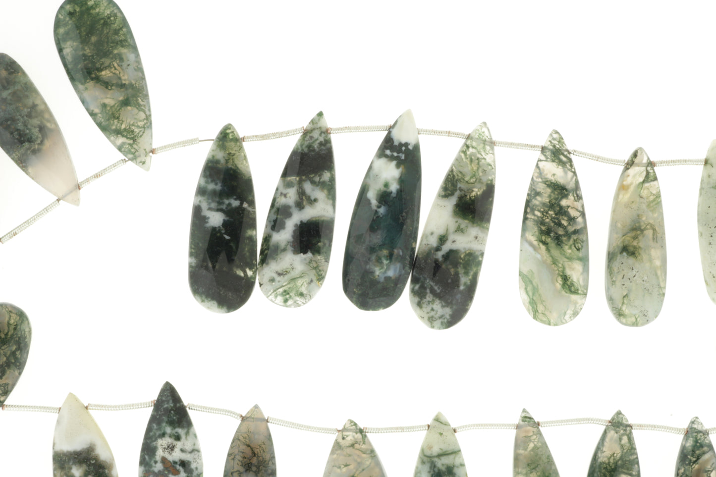 Green Moss Agate 20x10mm Faceted Pear Shaped Briolettes
