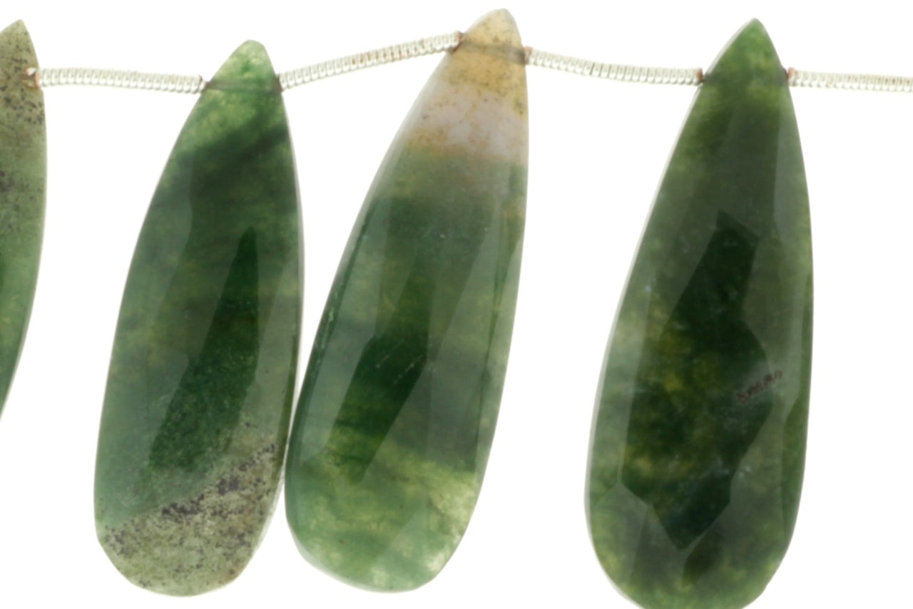 Green Moss Agate 25x11mm Faceted Pear Shaped Briolettes
