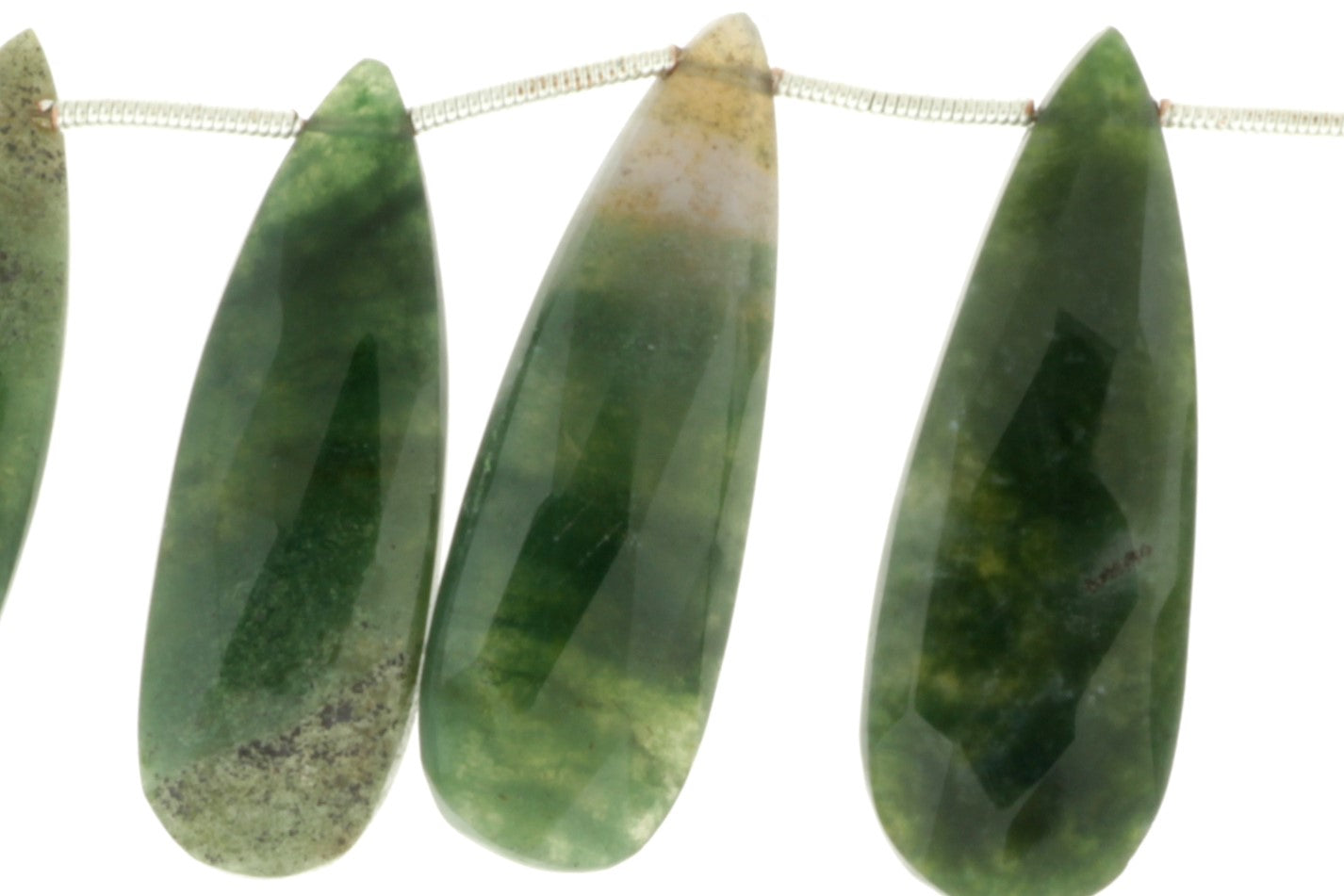Green Moss Agate 25x11mm Faceted Pear Shaped Briolettes