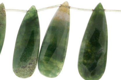 Green Moss Agate 25x11mm Faceted Pear Shaped Briolettes