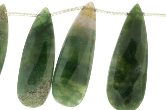 Green Moss Agate 25x11mm Faceted Pear Shaped Briolettes