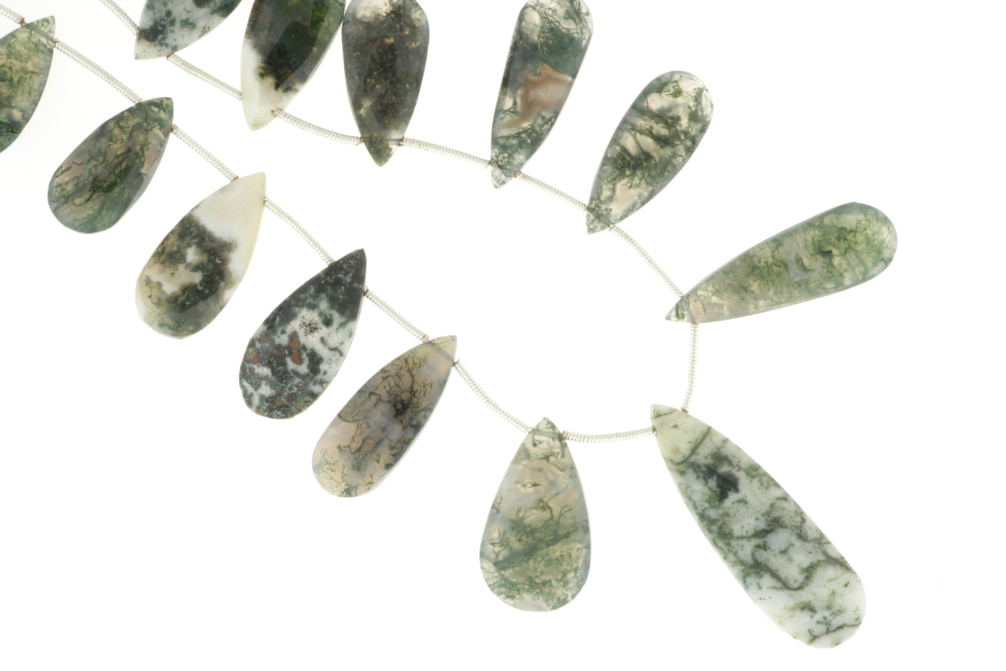 Green Moss Agate 20x10mm Faceted Pear Shaped Briolettes