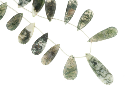 Green Moss Agate 20x10mm Faceted Pear Shaped Briolettes