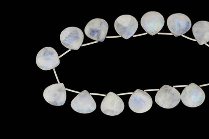 Blue Rainbow Moonstone 11mm Faceted Heart Shaped Briolettes