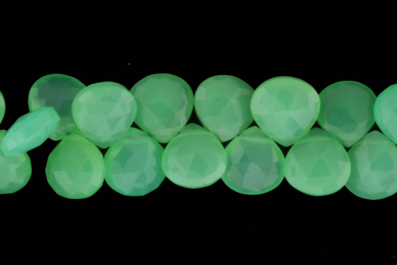 Apple Green Chrysoprase 8mm Faceted Heart Shaped Briolettes
