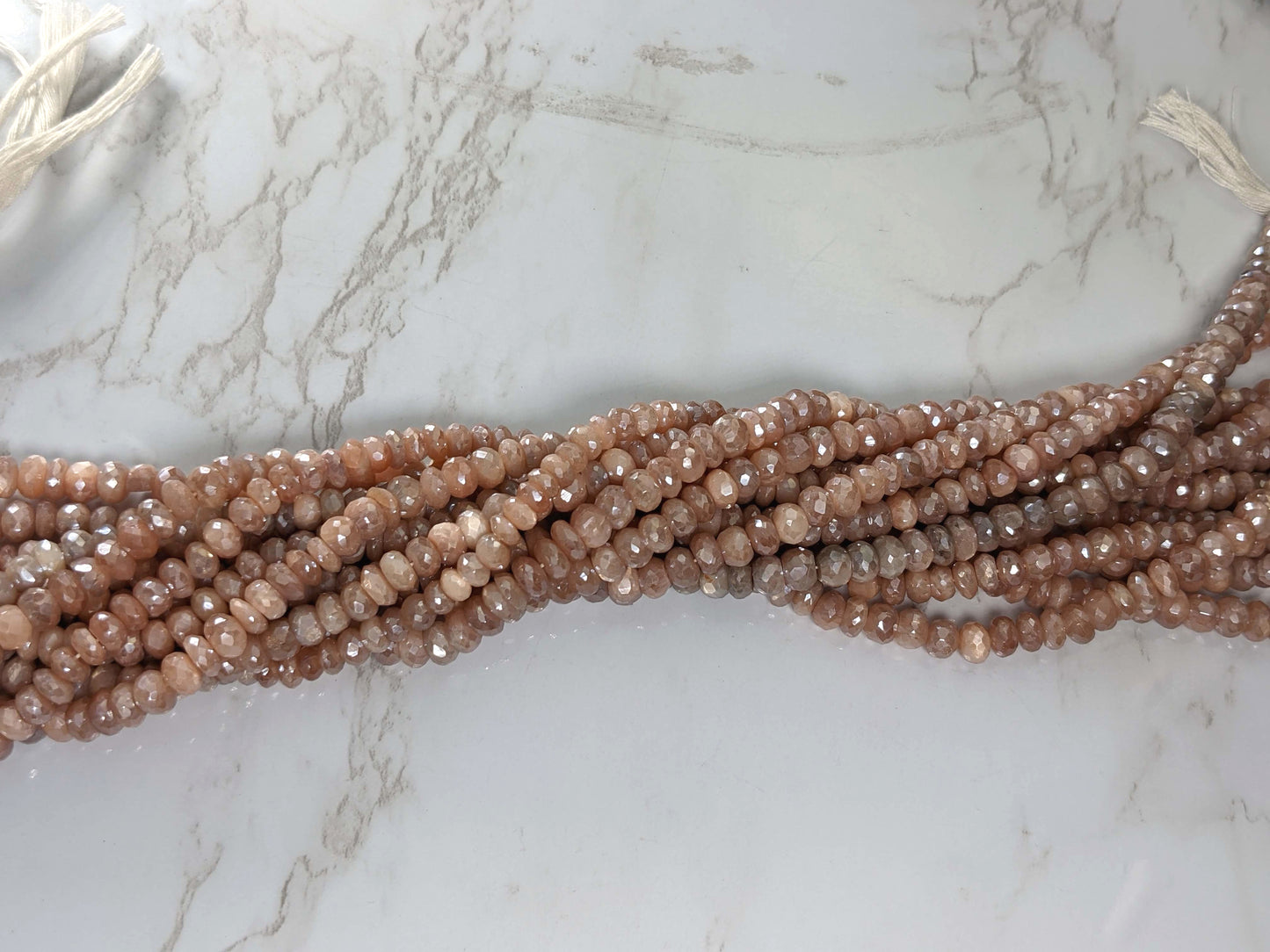Coated Peach Moonstone 6mm Faceted Rondelles
