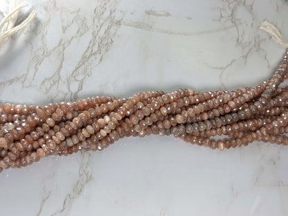 Coated Peach Moonstone 6mm Faceted Rondelles