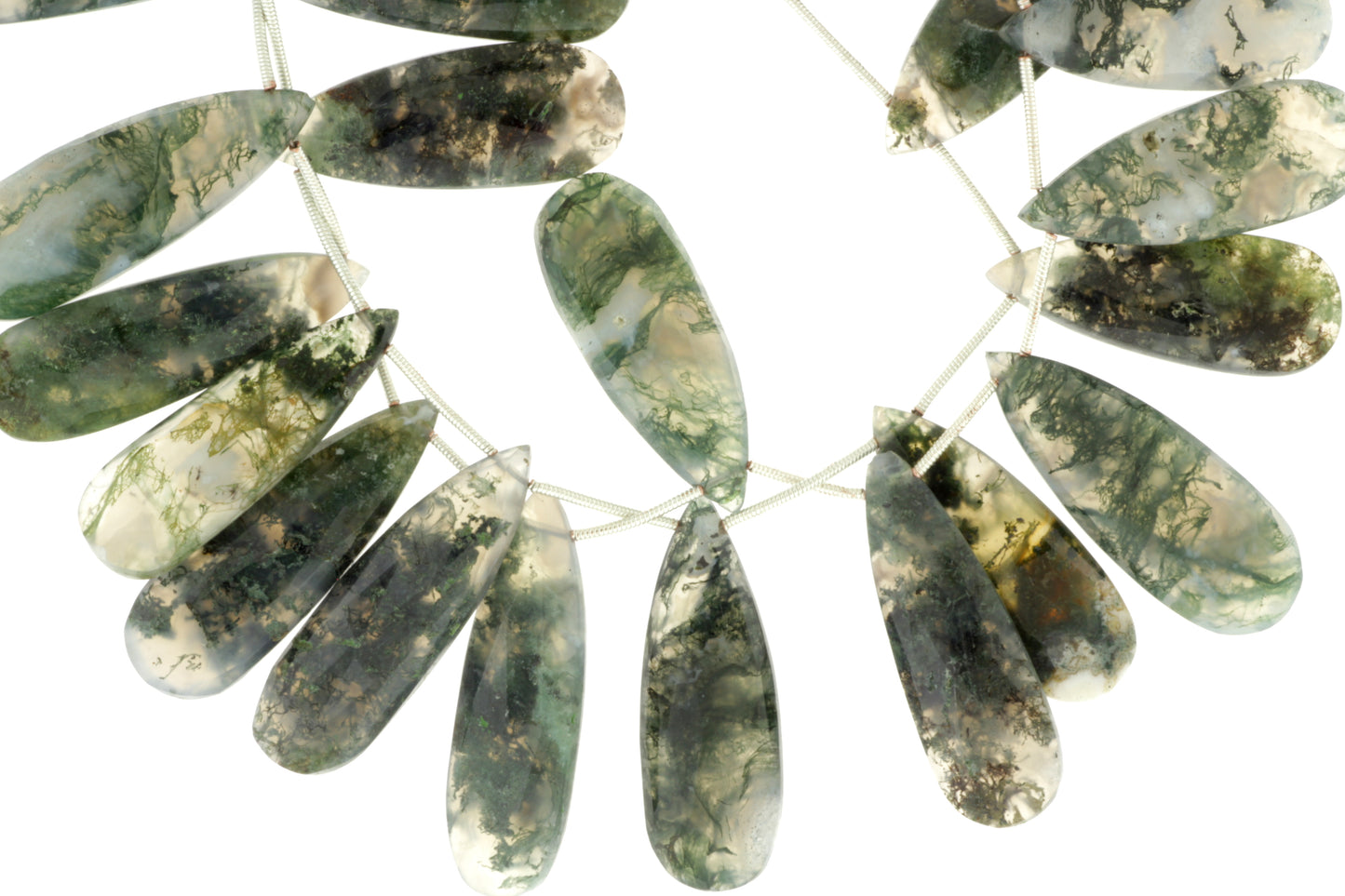 Green Moss Agate 28x12mm Faceted Pear Shaped Briolettes