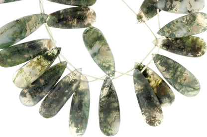 Green Moss Agate 28x12mm Faceted Pear Shaped Briolettes