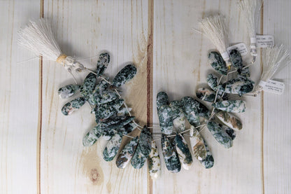 Green Moss Agate 22x10mm Faceted Pear Shaped Briolettes